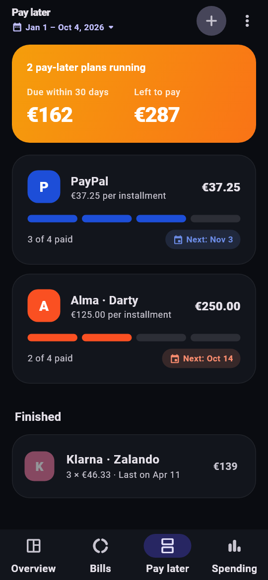 Running pay-later plans with remaining installments