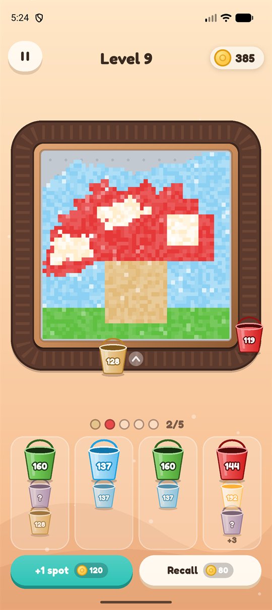 A level in progress: buckets on the conveyor around a mushroom made of sand